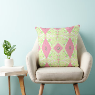 Coussin Illustration Bohemian Chintz Rose Vert