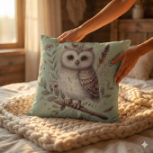Coussin Illustration botanique de chouette fantaisiste de 
