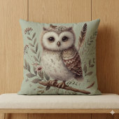 Coussin Illustration botanique de chouette fantaisiste de 