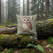 Coussin Illustration botanique de chouette fantaisiste de 