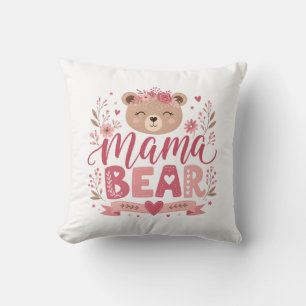 Coussin Illustration botanique de maman ours rose florale