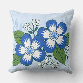 Coussin Illustration botanique florale bleue et blanche