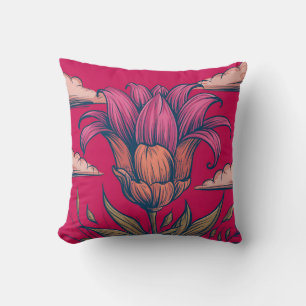 Coussin Illustration botanique vibrante avec rose et orang