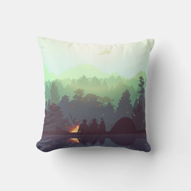 Coussin Illustration Camping Adventure Forest Mountain (Recto)