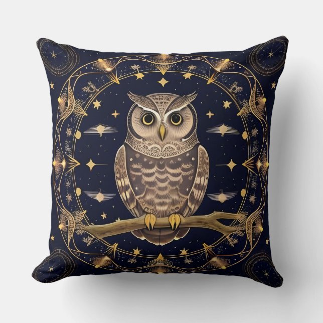 Coussin Illustration complexe de hibou nocturne (Recto)
