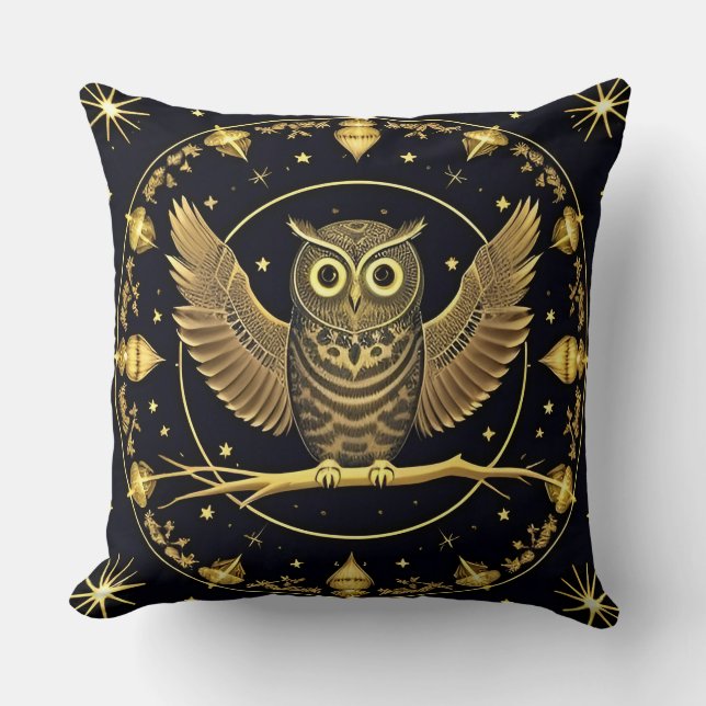Coussin Illustration complexe de hibou nocturne (Recto)