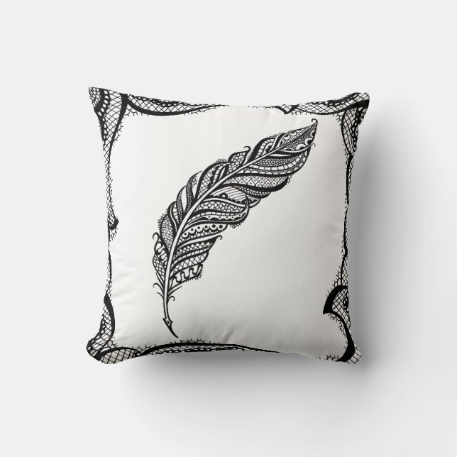 Coussin Illustration complexe énervée et chic de plume de (Recto)