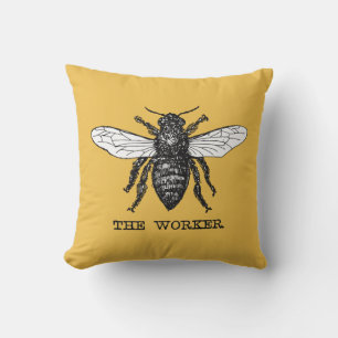 Coussin Illustration d'abeille ouvrière vintage