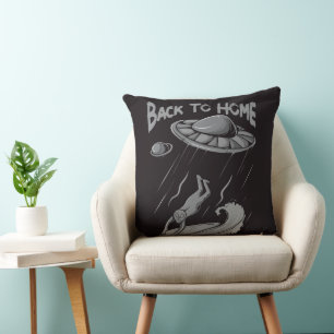 Coussin illustration d'aliens ufo surfant avec retour à la