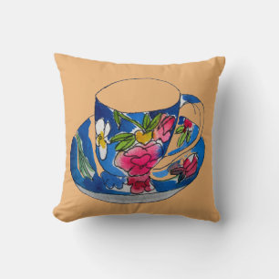 Coussin illustration d'aquarelle d'teacs vintage