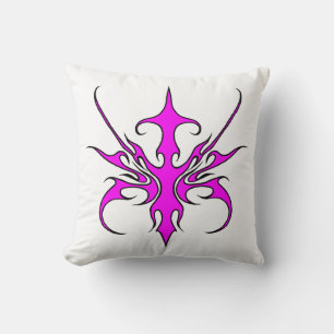Coussin Illustration d'art linéaire tribal rose et noir fé