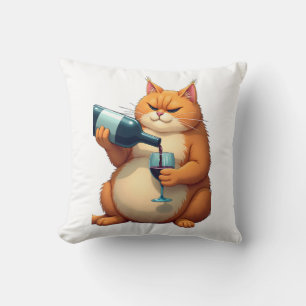 Coussin Illustration d'art moderne de chat ivre de luxe