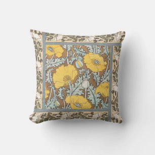 Coussin illustration d'art pavot fleur jaune