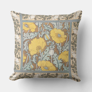 Coussin illustration d'art pavot fleur jaune