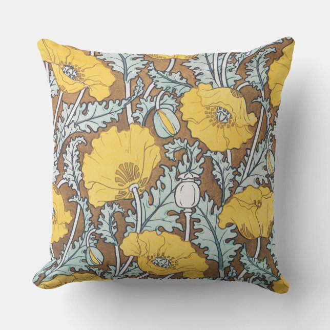 Coussin illustration d'art pavot fleur jaune (Recto)