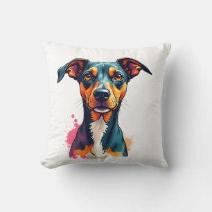 Coussin Illustration d'art pop de portrait de chien coloré