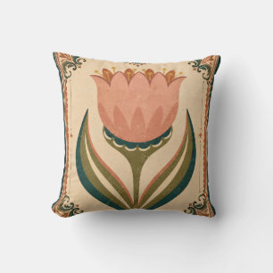 Coussin Illustration d'art populaire de tulipe antique de 