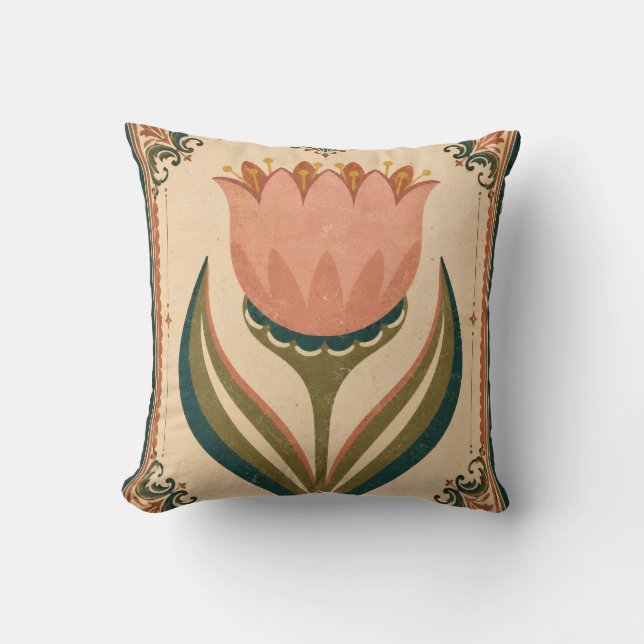 Coussin Illustration d'art populaire de tulipe antique de  (Recto)
