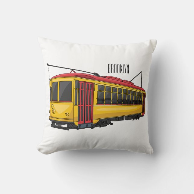 Coussin illustration de bande dessinée de trolley Mata (Recto)