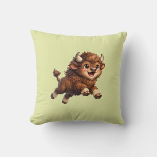 Coussin Illustration de bison joyeux et fantaisiste pour l