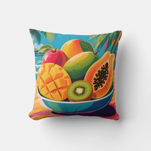 Coussin Illustration de bol de fruits tropicaux (Recto)