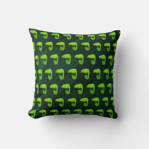Coussin Illustration de caméléon vert mignon Reptile tropi