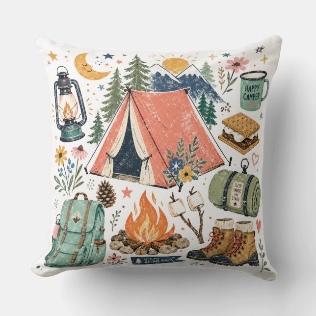 Coussin Illustration de camping (Recto)
