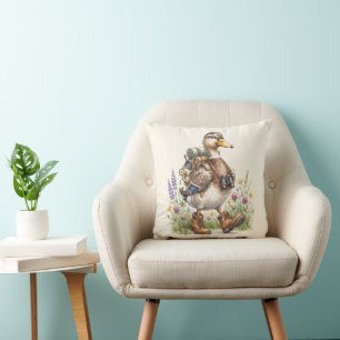Coussin Illustration de canard randonnée fantaisiste avec