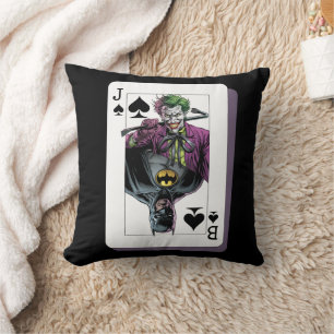 Coussin Illustration de carte à jouer Joker et Batman Piqu
