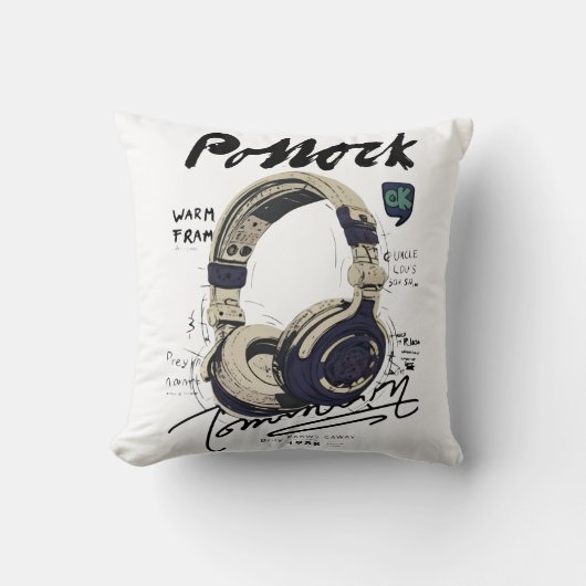Coussin Illustration de casque audio rétro urbain (Recto)