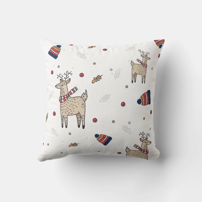 Coussin Illustration de cerf de Noël mignon (Verso)