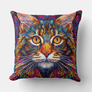 Coussin Illustration de chat abstrait vibrant