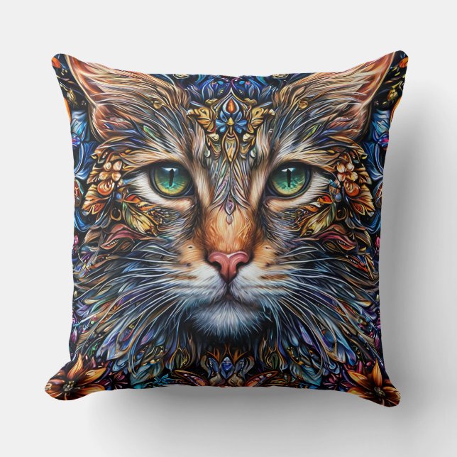 Coussin Illustration de chat abstrait vibrant (Recto)