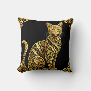 Coussin Illustration de chat doré orné