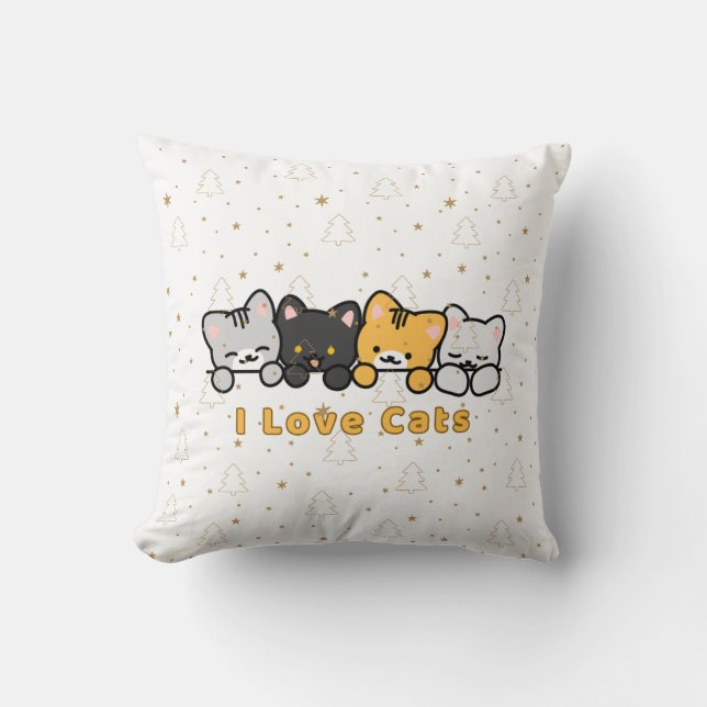 Coussin Illustration de chat mignon J'adore les chats Dess (Recto)