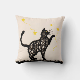 Coussin Illustration de chat noir étoiles ludiques