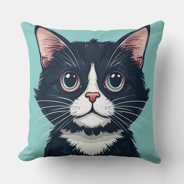 Coussin Illustration de chat noir mignon (Recto)