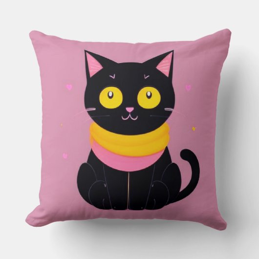 Coussin Illustration de chat noir mignon (Recto)