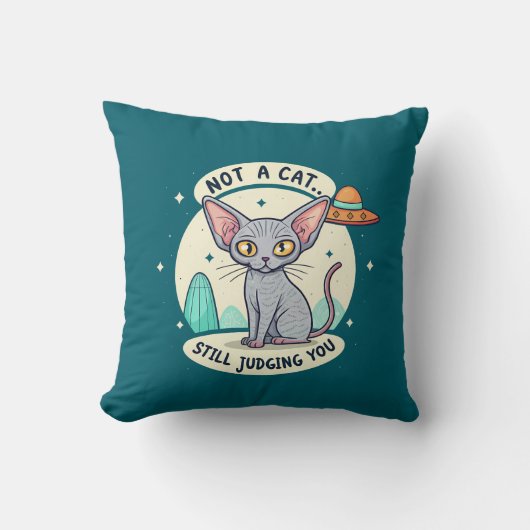 Coussin Illustration de chat Sphynx OVNI Sarcastique (Recto)