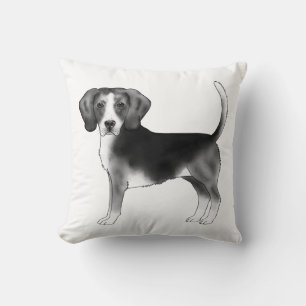 Coussin Illustration de chien Beagle mignon en noir et bla
