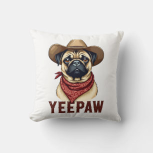 Coussin Illustration de chien western YeePaw Pug cowboy vi