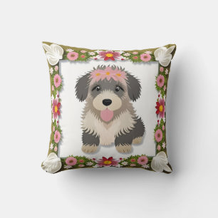 Coussin Illustration de chiot mignon encadrée