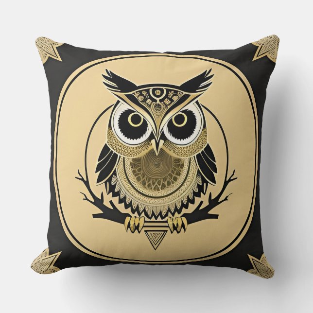 Coussin Illustration de chouette complexe dans un mandala  (Recto)