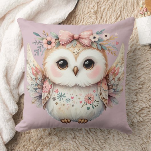 Coussin Illustration de chouette Kawaii Boho (Couverture)