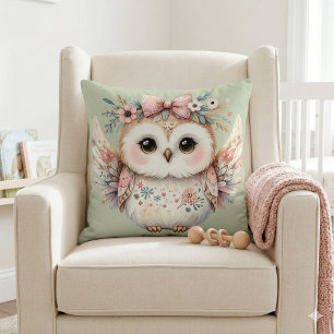 Coussin Illustration de chouette kawaii boho
