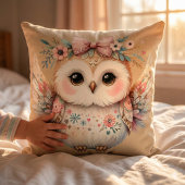 Coussin Illustration de chouette kawaii boho