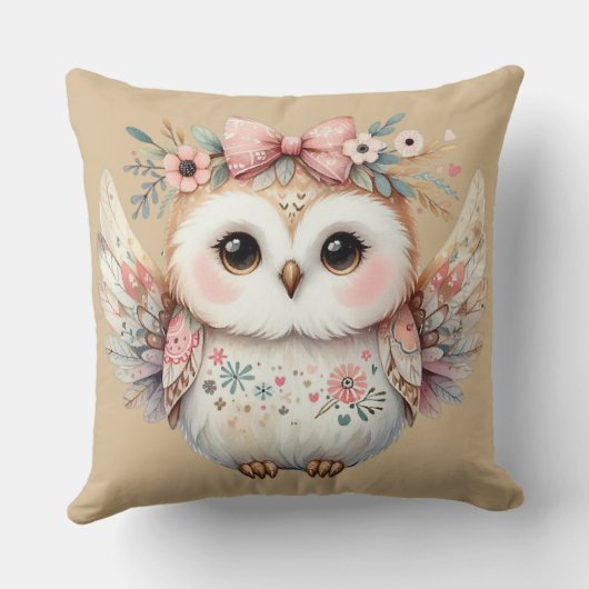 Coussin Illustration de chouette Kawaii Boho (Verso)