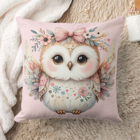 Coussin Illustration de chouette Kawaii Boho (Couverture)