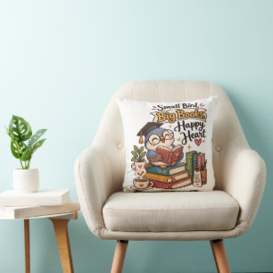 Coussin Illustration de chouette mignonne lisant des livre