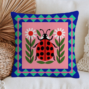 Coussin Illustration de coccinelle, dessin floral de bug r
